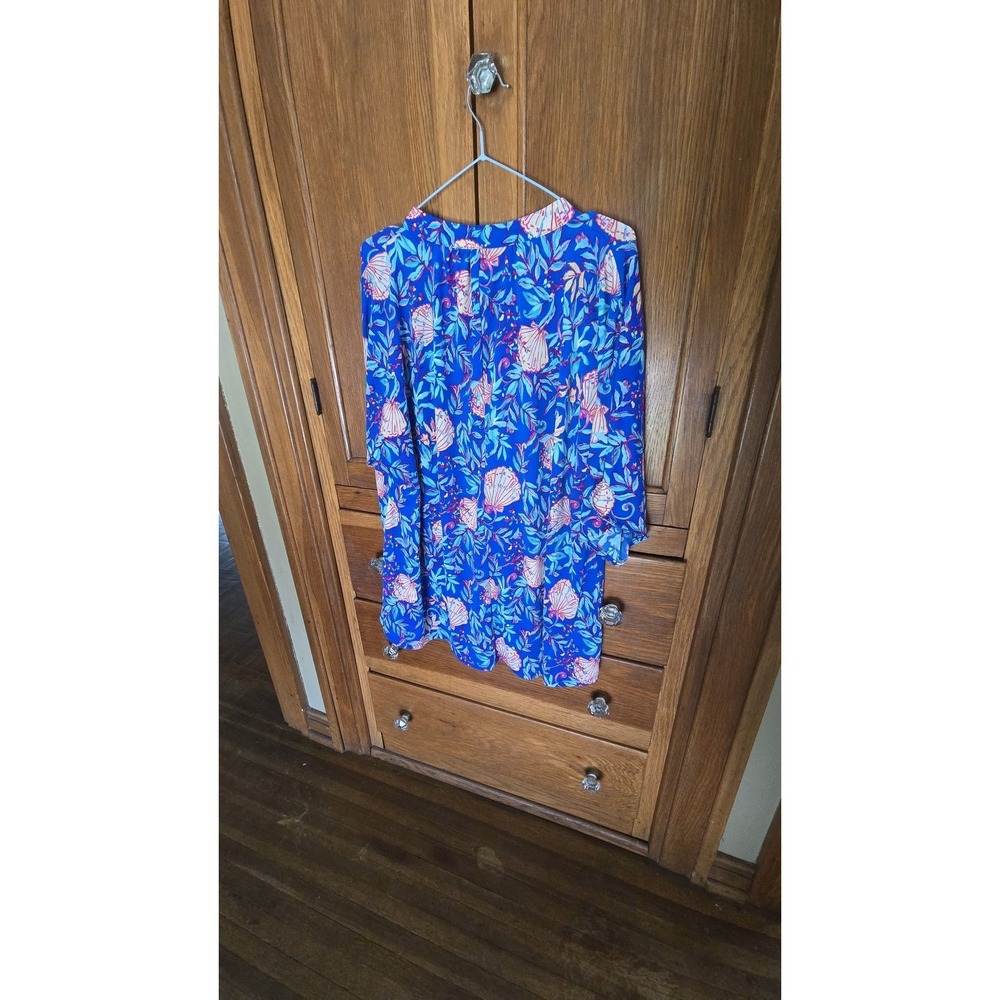 Dear Scarlett Blue Seashell Bulgari Knit V Neck Top XL NWT Short Sleeve Blouse - Picture 3 of 5